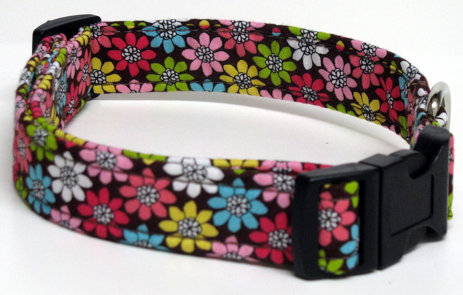 Premium Designer Fabric Geo Daisy Handmade Dog Collar Size LARGE