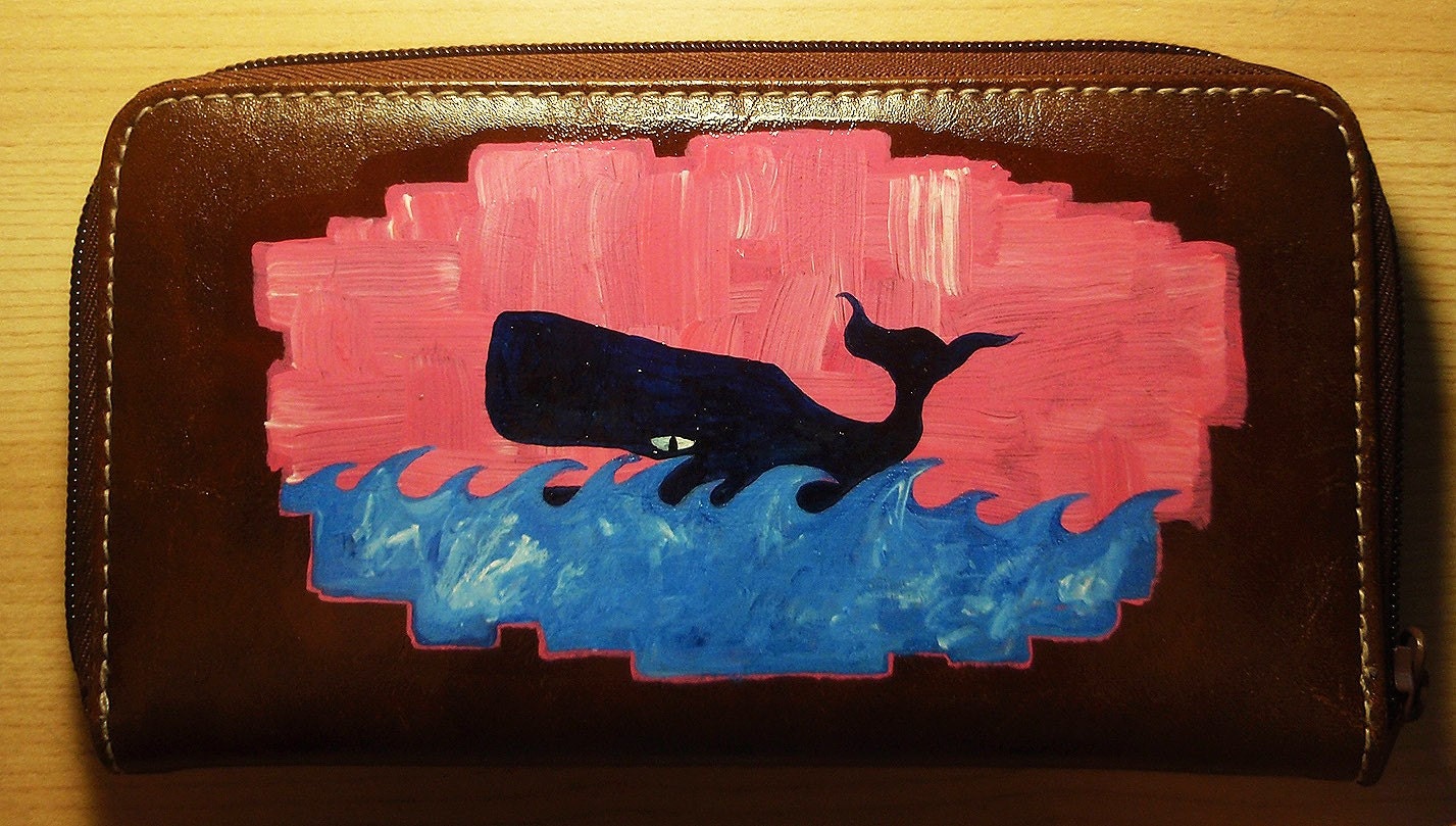 Happy Whale - New Brown Hand Painted Wallet - Clutch