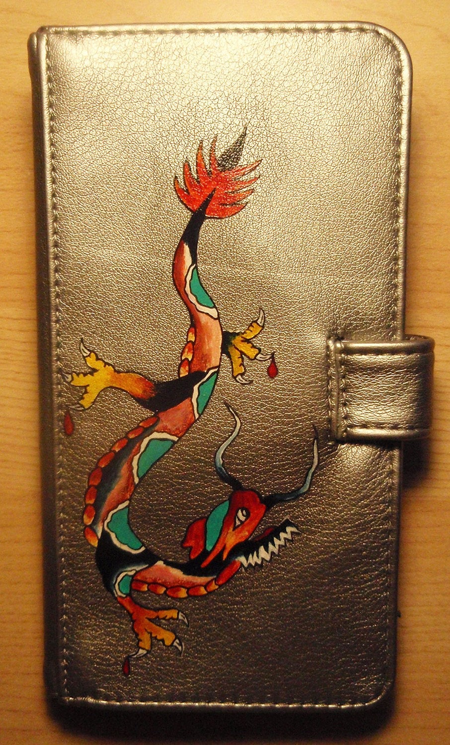 Hand Painted Brilliant Dragon - Silver Vegan Wallet - Purse - 25% Donated