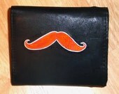 Unique Hand Painted Ginger Mustache Wallet - New Black Leather Billfold - 25% Donated