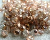 Peach, Picasso Gold Coat Faceted Czech Glass Beads, 2 Full Strands, 50 Pieces