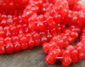 Sale, Red Flower Czech Glass Rondelles, Full Strand, 25 Pieces, 9X3mm