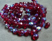Dark Red Faceted Czech Glass Round Beads, AB Half Coat, Full Strand, 25 pieces, 8mm