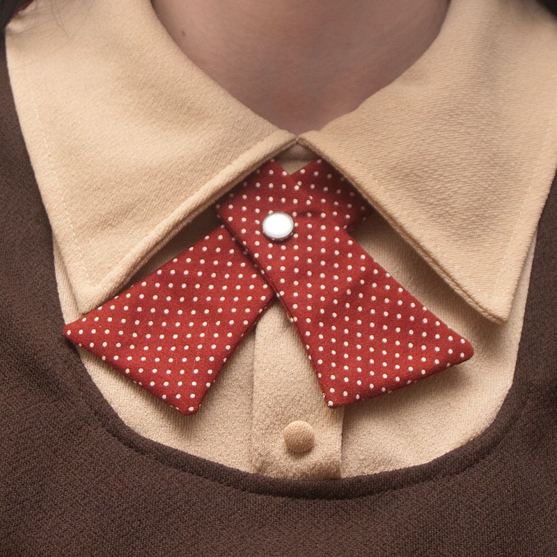 Womens Neck Tie - Brown Brick Red with White Polka Dots