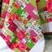 Patchwork Lap Quilt in pink, lime and white SUMMER SUNSHINE 56" x 66"