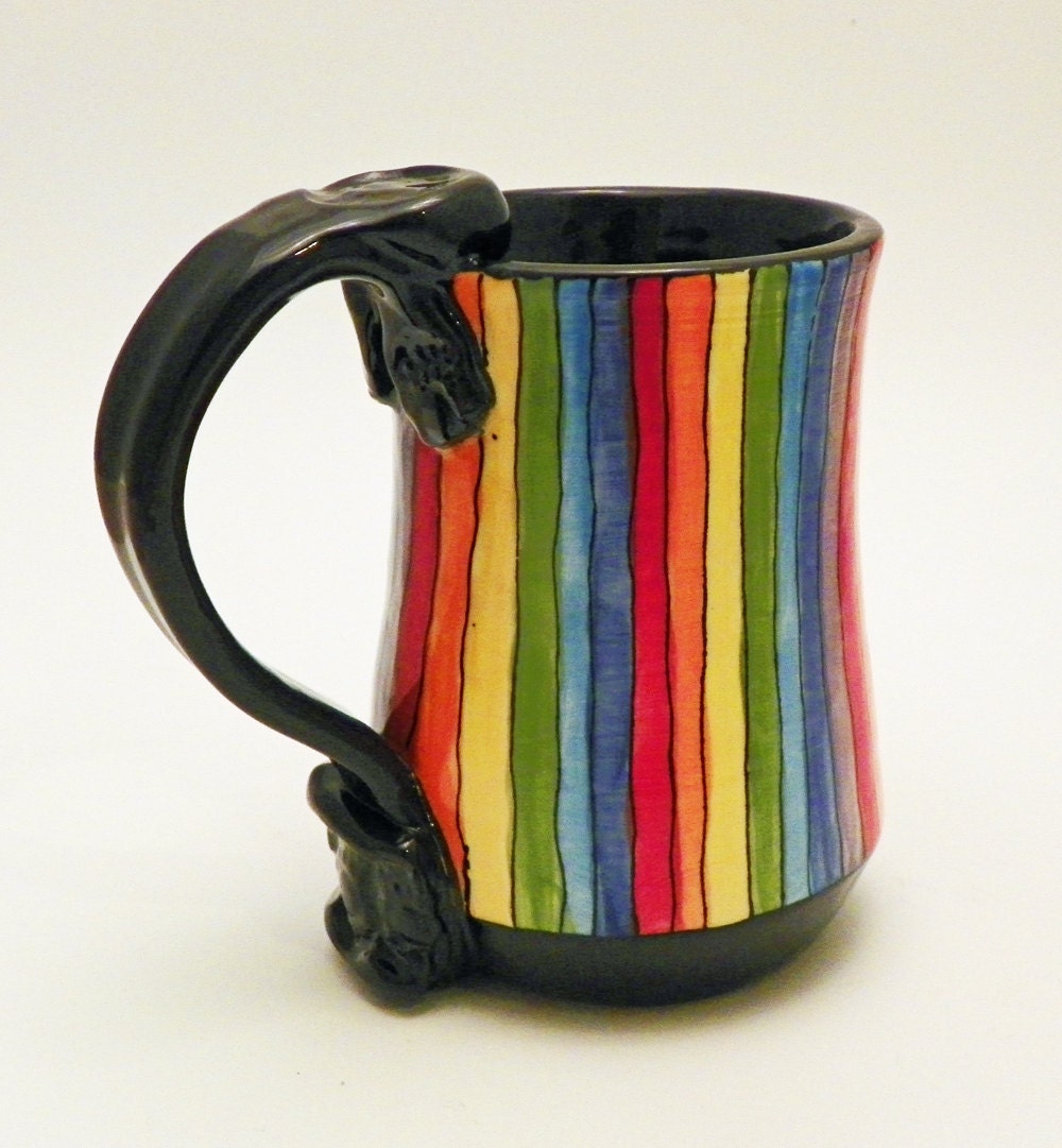 Ceramic Rainbow Striped Mug Roy G Biv 14 Ounces Made to Order