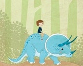 kids dinosaur art -  A Boy and His Dinosaur Print - Nursery art prints, baby nursery, nursery decor, nursery wall art, kids art