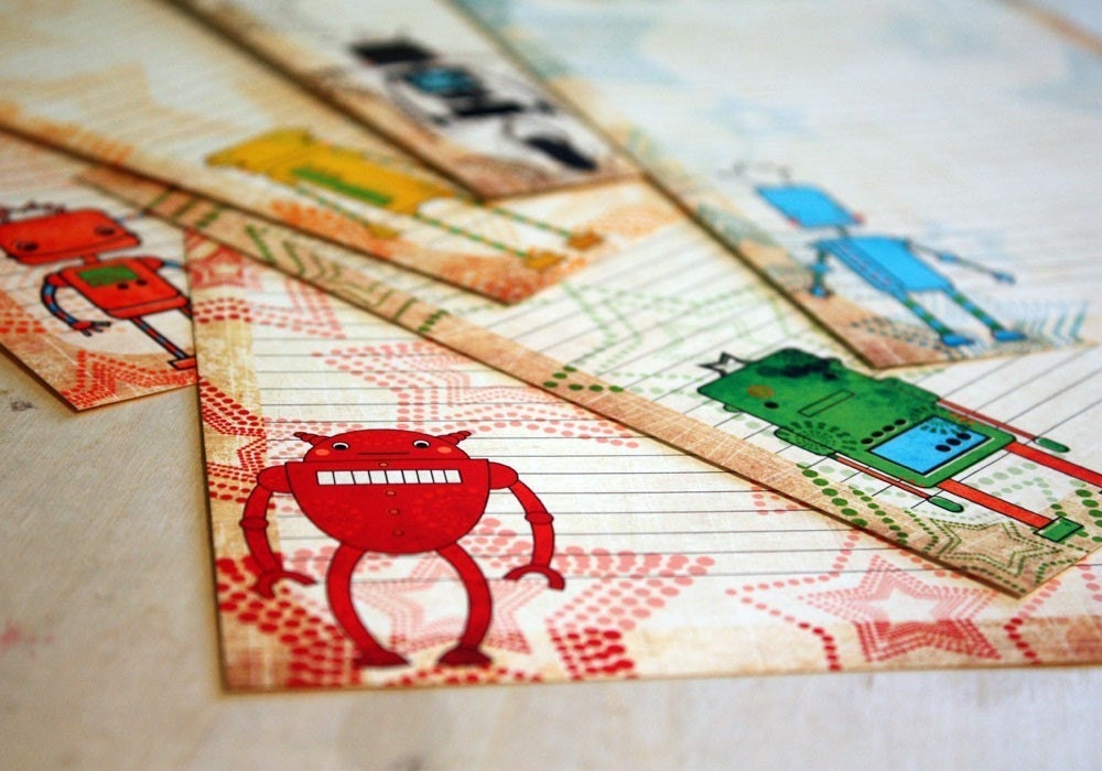 Cute Robot Stationery Set - The Robot Six Mini Letter Writing Set - Kids Stationery