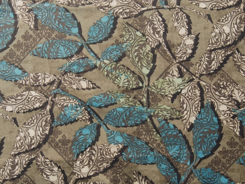 CLEARANCE - 1 Yard of- Floragraphix III  - Leaves in Blue and Army Green