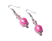 Recyled Glass Bead Earrings - Pink Sphere and Stone