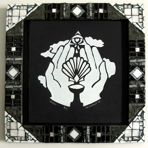 Grace in Black and White: Silkscreen Print and Mosaic Frame from Marzanne Collaboration