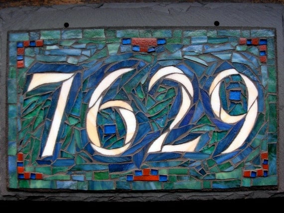 Mosaic House Number on Slate 4 digit(small)