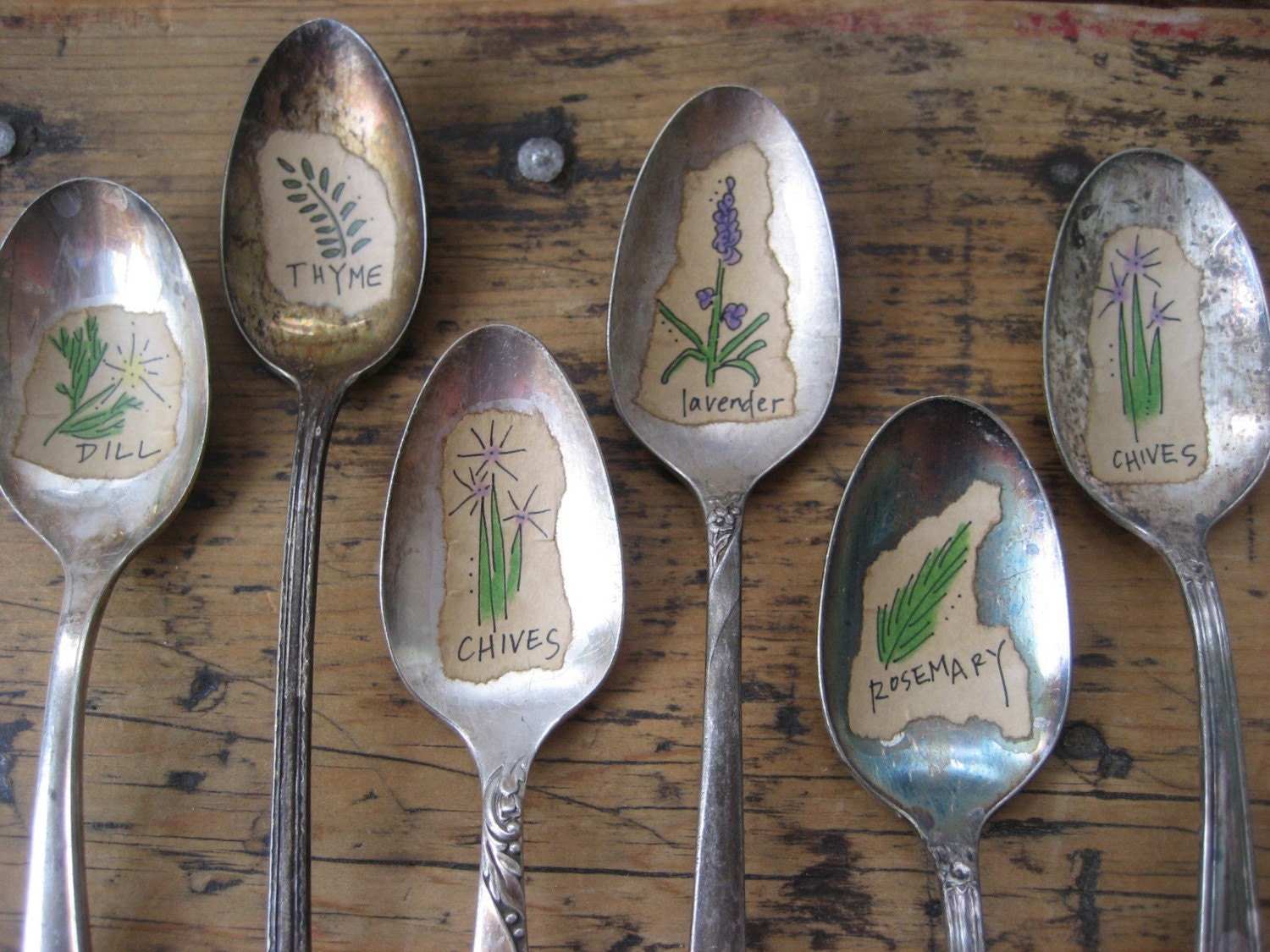 CUSTOM HERBS --- Set of 3 Vintage Silver Spoon Garden Markers