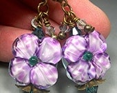 Handmade LAMPWORK EARRINGS FLORAL glass beads Donna Millard purple violet flowers vintaj  sra