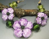 HANDMADE LAMPWORK Beads SET Sculpted Flowers violet purple Donna Millard sra summer spring 2012 garden