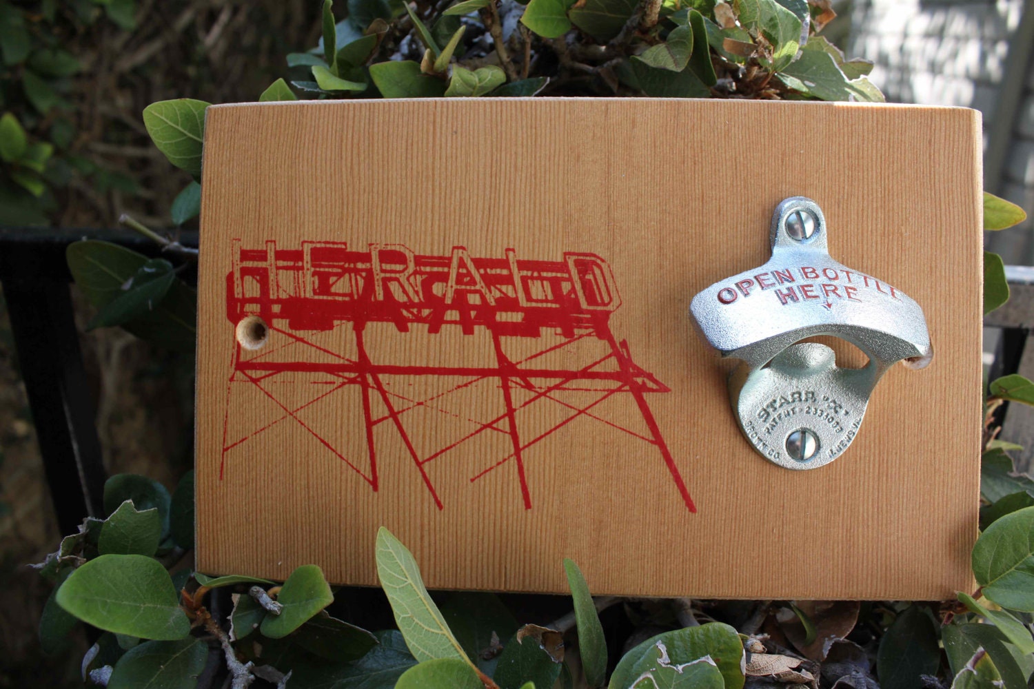 Newspaper Marquee Bottle Opener Natural Wood