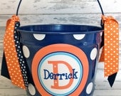 personalized bucket in orange and shades of blues - 10 quart size