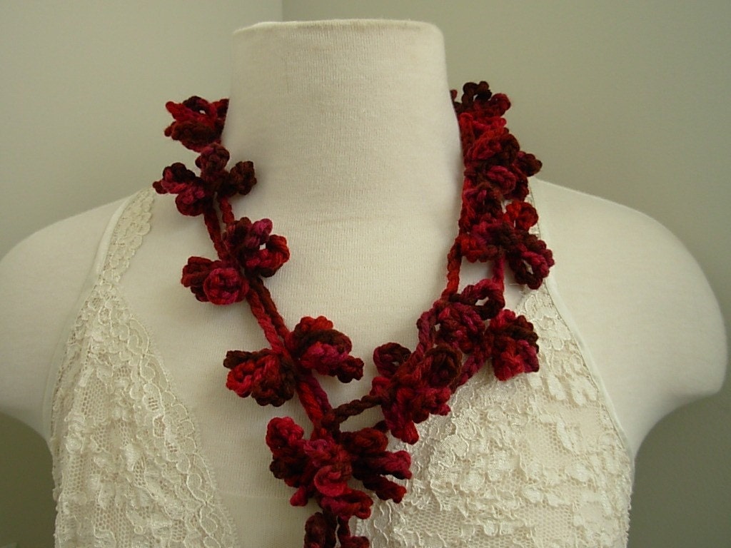 SALE Black Cherry Leafy Lariat Scarf