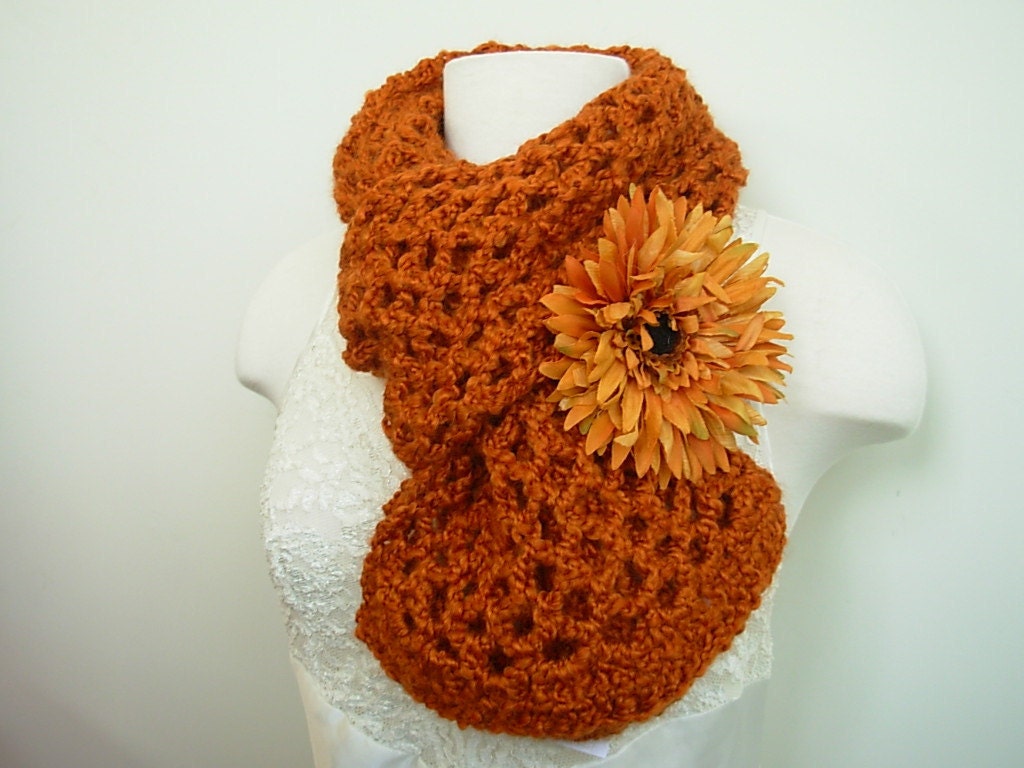 SALE Rich Toffee Amber Brown Hand Crocheted Scarf