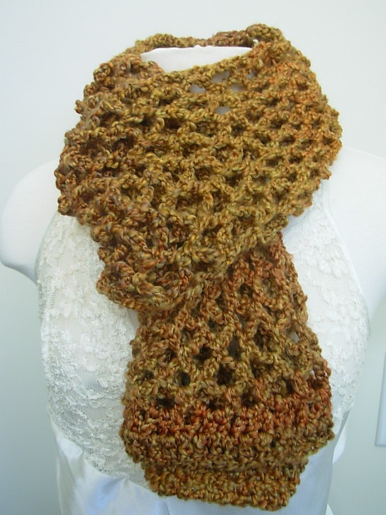 SALE  Golden Amber Brown Scarf Hand Crocheted Scarf