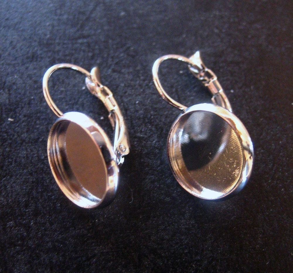 5 pair 12mm Leverback bezel earrings, silver plated lead and nickel free bezel setting (10 pieces) for making resin jewelry