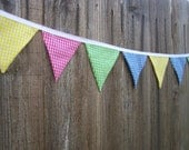Fabric banner/bunting yellow, green, pink, blue gingham