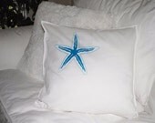 Peacock blue starfish shabby chiC pillow case 16x16 buy any two get one for free