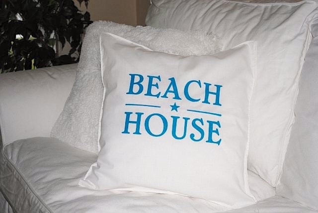 Beach House Shabby Chic Pillow Case White and Peacock Blue 16x16 Buy Any Two Get One For FREE