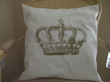 Gold Royal Crown On White Shabby Chic Pillow Case 16x16 Buy Any Two Get One For Free