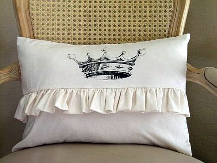 Crown Ruffle Shabby Chic Tea Stained Pillow Case 12x16 Buy Any Two Get One For Free