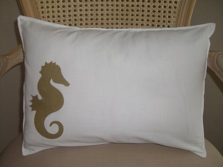 Gold Sea Horse Shabby Chic Pillow Case 12x16
