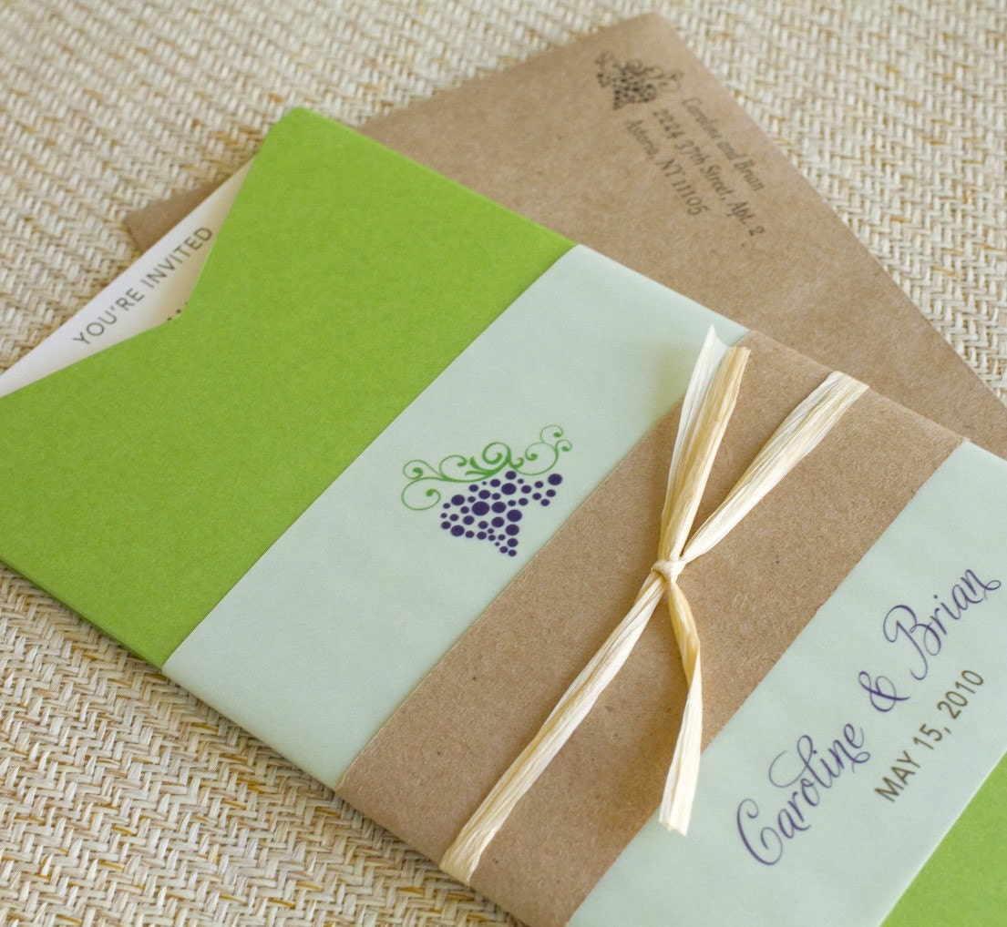Winery Boarding Pass Wedding Invitation (Green Jacket and Grapes) - Design Fee