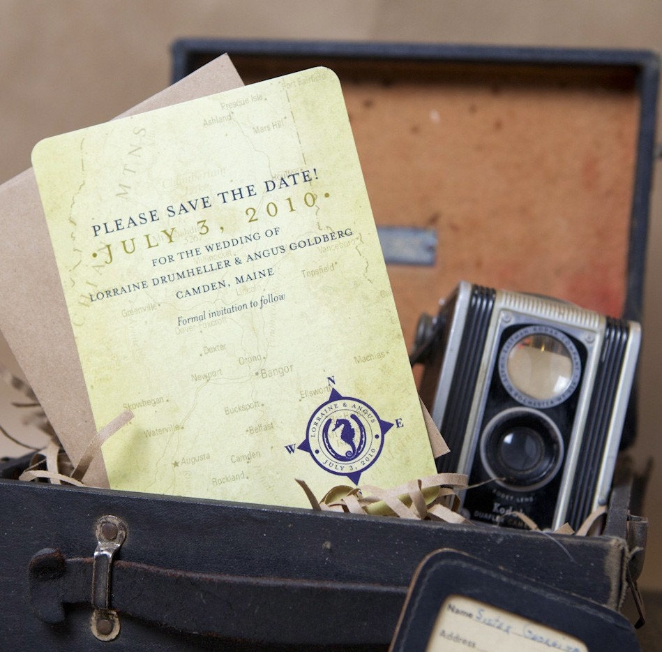 Vintage Map and Lucky Sea Horse Save the Date (Eco-friendly) - Design Fee