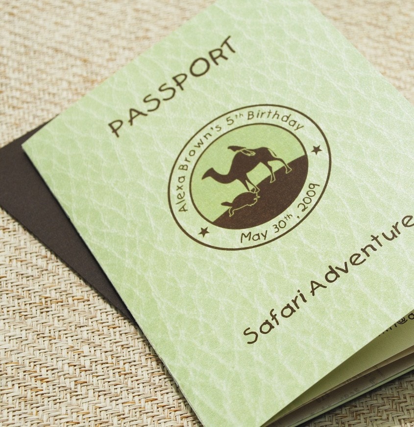 Safari Adventure Passport in Green and Brown (Kid's Birthday) - Design Fee - beyonddesign