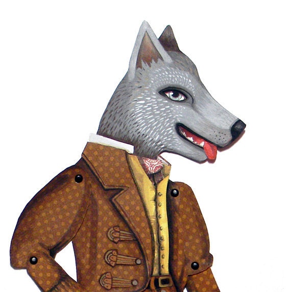 Big Bad Wolf Jointed Articulated Paper Doll DIY Craft Original Folk Art
