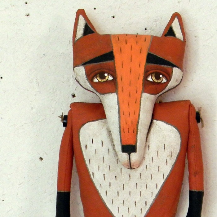 Red Fox-- Original Contemporary Folk Art Doll-- Made to order within a week