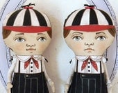 Tweedle Dee and Tweedle Dum-- Contemporary Folk Art Doll Sculpture-- Hand Painted Original- Made to order within a week