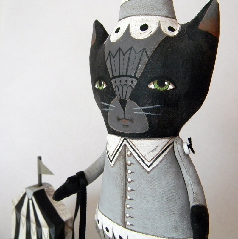 Black Cat Circus Doll-- Original Contemporary Folk Art-- Made to order within the week- LAST ONE