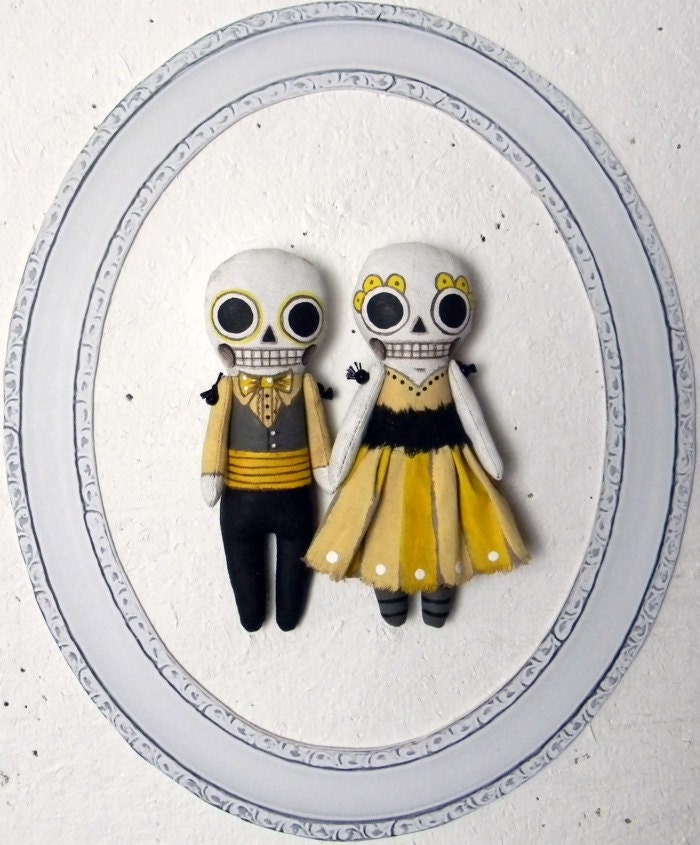 Tiny Day of the Dead Skeleton Doll Ornament-- Hand Painted Original Folk Art Sculpture-- Made to Order within a Week