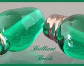 Green & Metallic Silver Christmas Bulb Lampwork Bead Pair - Handmade Lampwork SRA, Made To Order