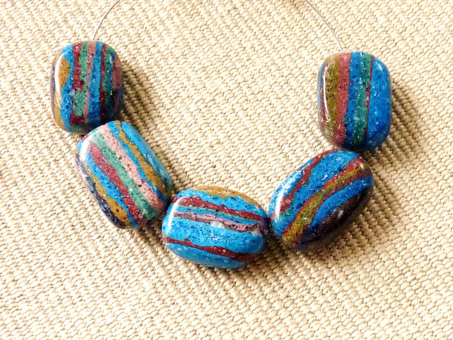 Rainbow Cascilica Organic Oval Nuggets - 5 Beads - 11-13mm