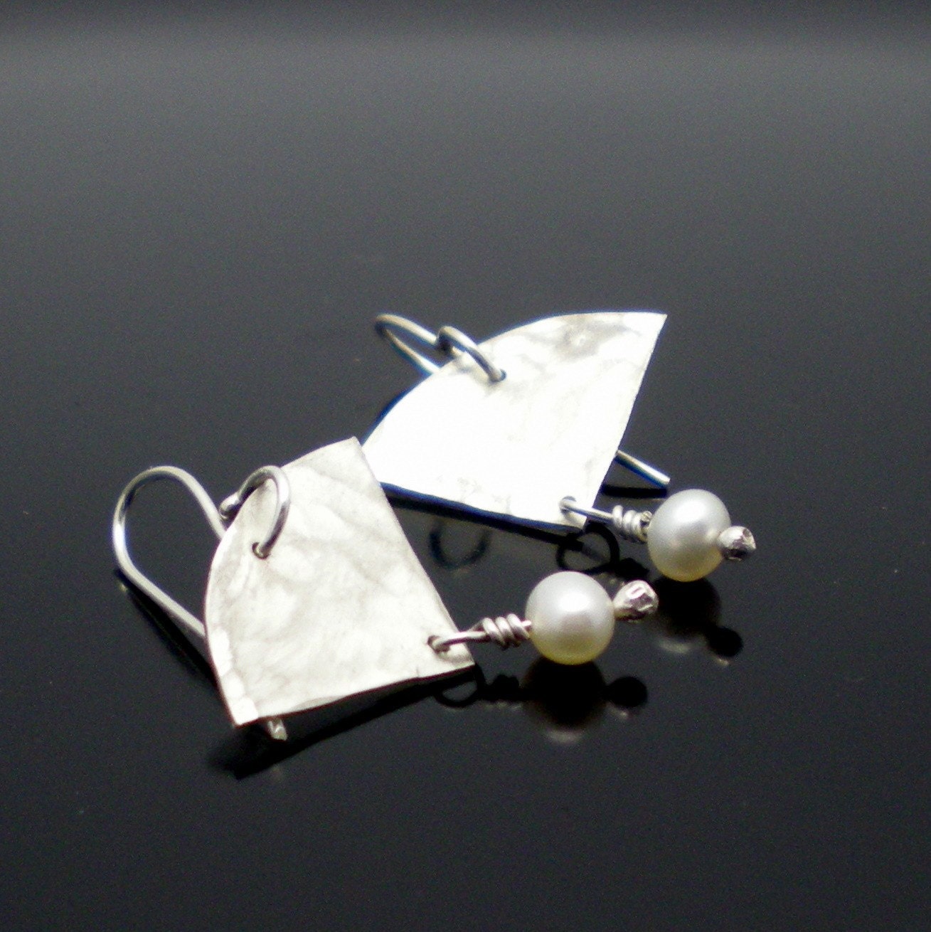 Silver Fan Earrings with Freshwater Pearls
