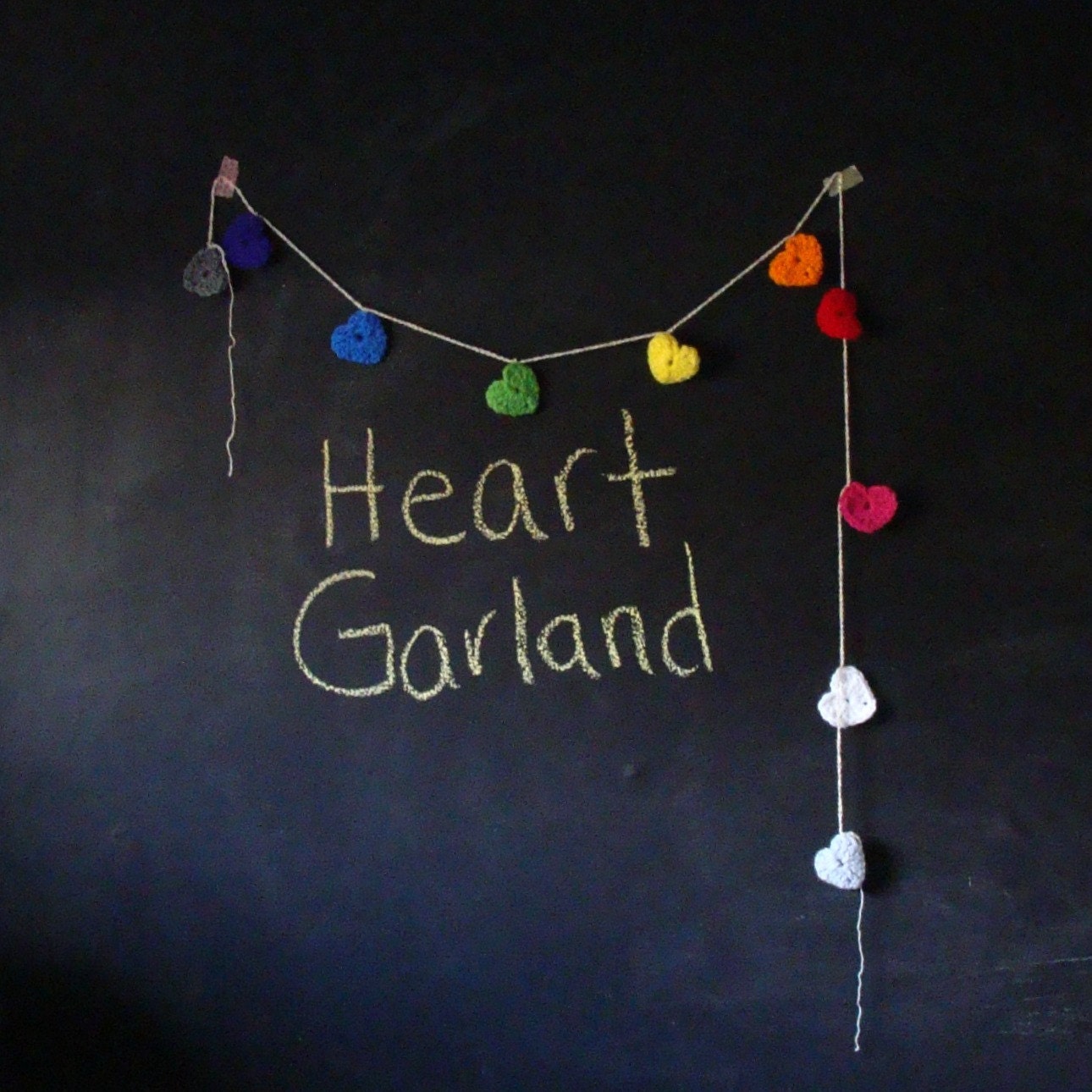 I Heart You - Rainbow Crochet Heart 4 Foot Valentine Decoration Garland