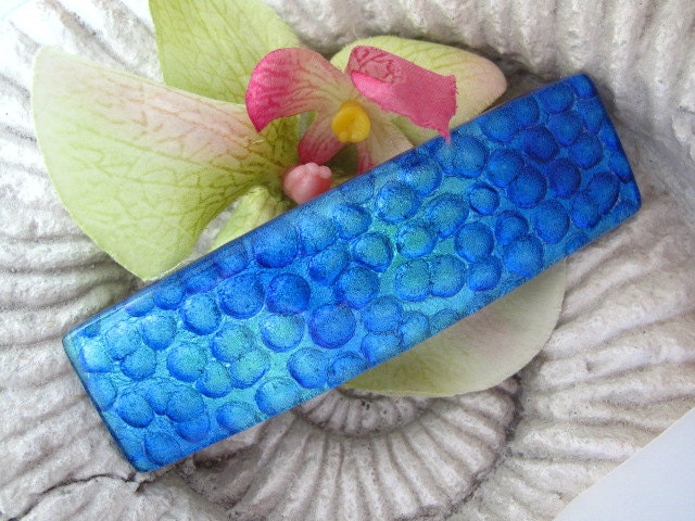 Dichroic Glass Barrette - Hair Barrette - French Barrette - Deep Blue -  Fused Dichroic Glass Barrette -  Fused Glass Hair Clip 060412b102