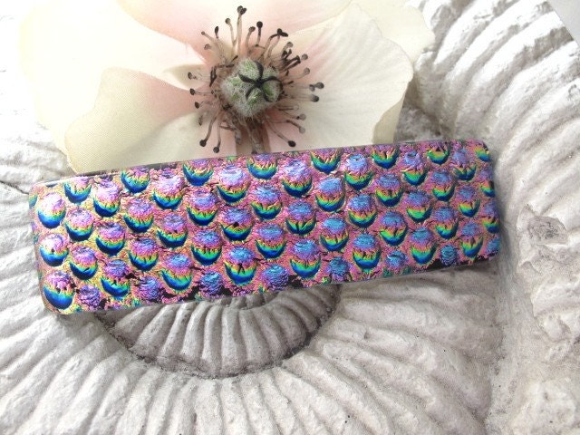 Breathtaking Rainbow Bubbles Fused Dichroic Glass Barrette 031311b101