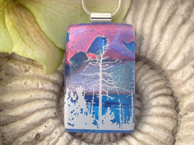 Forest Necklace - Nature Jewelry - Ble - Pin - - Dichroic Fused Glass Jewelry - Dichroic Glass Pendant and Necklace 041913p106