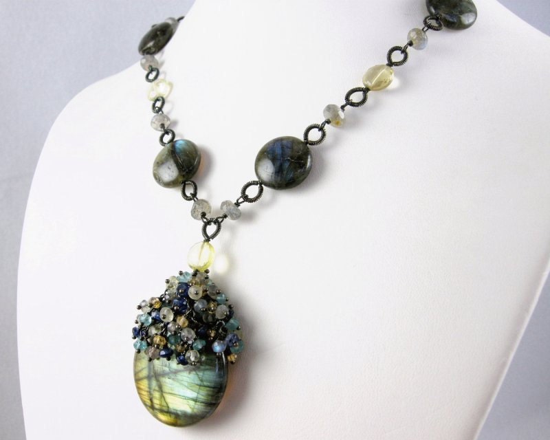 SALE - Labradorite, Lemon Quartz, Citrine, Apatite and Kyanite wire wrapped Necklace - Natalia