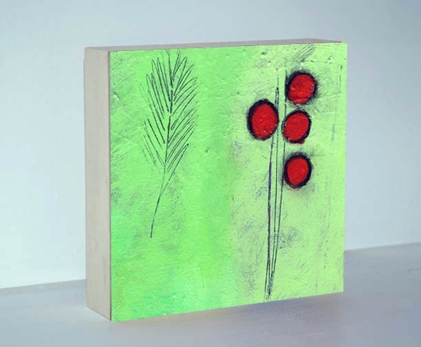 Green Abstract - Abstract Painting - Abstract on Wood - Wood block - Abstract on canvas