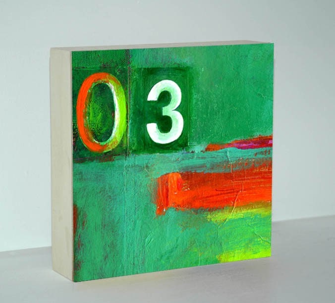 Green Abstract Painting - Abstract Painting - Wood block - Canvas on Wood