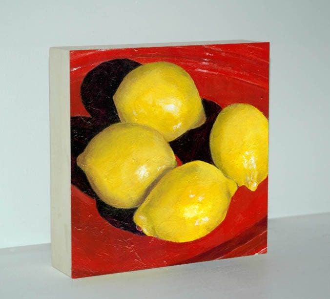 Lemons Painting - Lemon Still Life - Fruit Painting - Wood Block - Canvas Print